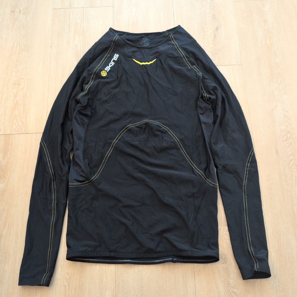 Skins A400 Mens Compression Long Sleeve Top Black Yellow Athletic Base Layer L
